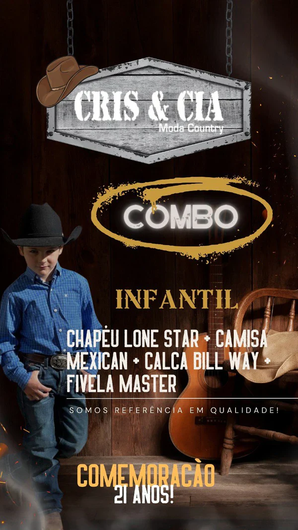 COMBO INFANTIL - CHAPÉU LONE STAR - CAMISA MEXICAN - CALÇA BILL WAY - FINELA MASTER
